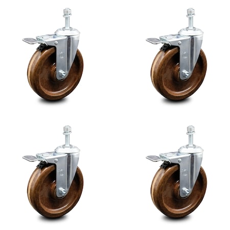 Service Caster 6 Inch High Temp Phenolic Swivel 12mm Stem Caster Set with Total Lock Brake SCC-TSTTL20S615-PHRHT-M1215-4